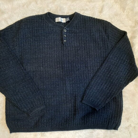 Vintage Bill Blass Mans Wool Blend Navy Blue Knit Pullover Sweater Size XXL - Picture 2 of 7